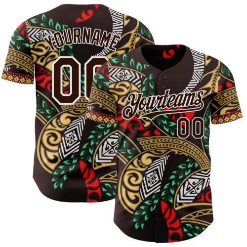 Custom Brown Green Red Yellow-White Black History Month Africa Tribal Authentic Baseball Jersey