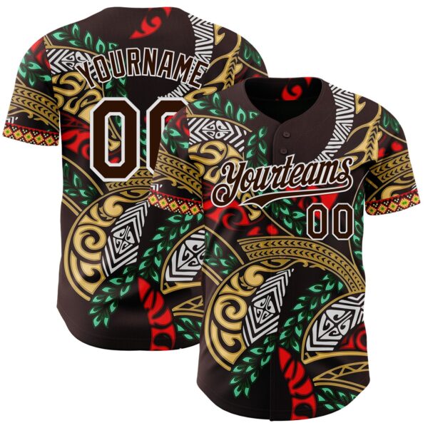 Custom Brown Green Red Yellow-White Black History Month Africa Tribal Authentic Baseball Jersey