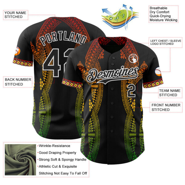 Custom Black Red Yellow Green-White Black History Month Africa Tribal Authentic Baseball Jersey
