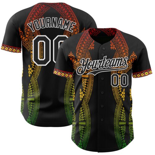 3DPattern12015 Custom Black Red Yellow Green-White Black History Month Africa Tribal Authentic Baseball Jersey
