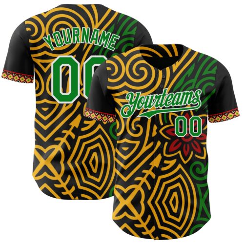 3DPattern12016 Custom Black Grass Green Gold Red-White Black History Month Africa Tribal Authentic Baseball Jersey