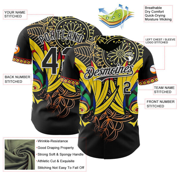 Custom Black Yellow Red Green-White Black History Month Africa Tribal Authentic Baseball Jersey
