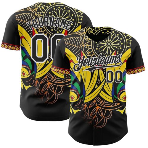 3DPattern12017 Custom Black Yellow Red Green-White Black History Month Africa Tribal Authentic Baseball Jersey