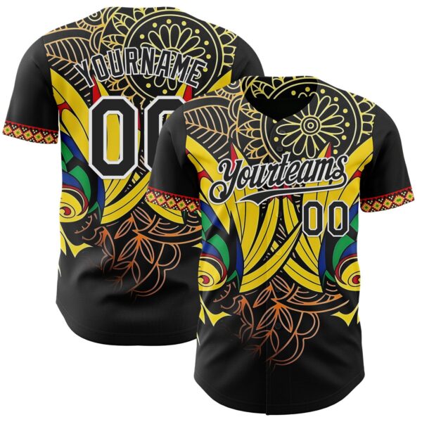 Custom Black Yellow Red Green-White Black History Month Africa Tribal Authentic Baseball Jersey