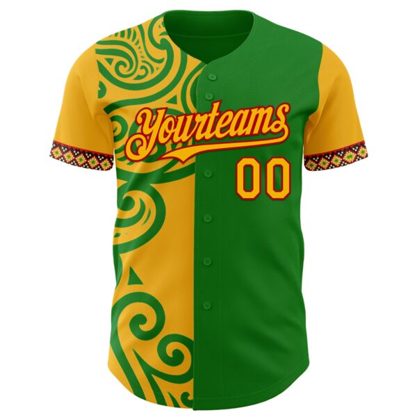 Custom Grass Green Gold Red-Black Black History Month Africa Tribal Authentic Baseball Jersey