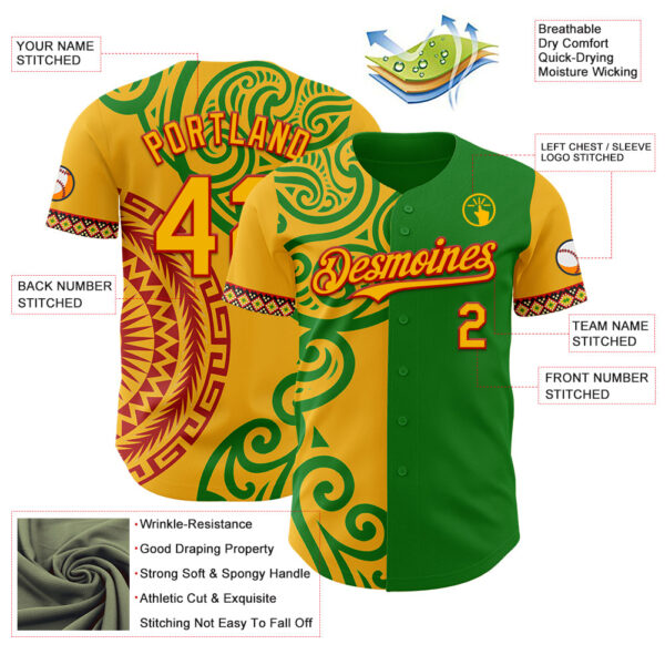 Custom Grass Green Gold Red-Black Black History Month Africa Tribal Authentic Baseball Jersey