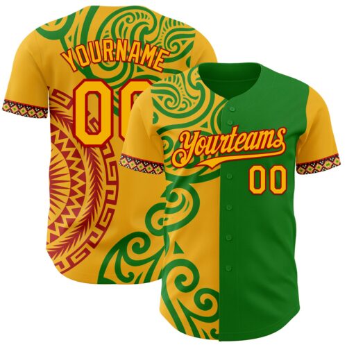 3DPattern12018 Custom Grass Green Gold Red-Black Black History Month Africa Tribal Authentic Baseball Jersey