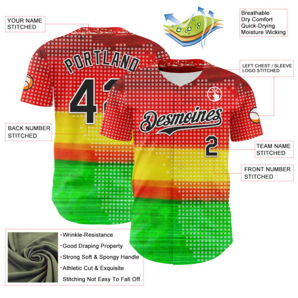 Custom Red Black Yellow Green-White 3D Pattern Design Black History Month Polka Dots Authentic Baseball Jersey