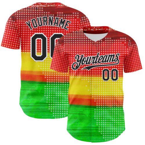 Custom Red Black Yellow Green-White 3D Pattern Design Black History Month Polka Dots Authentic Baseball Jersey