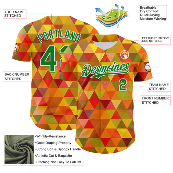 Custom Red Grass Green Yellow-White 3D Pattern Design Black History Month Abstract Geometric Authentic Baseball Jersey