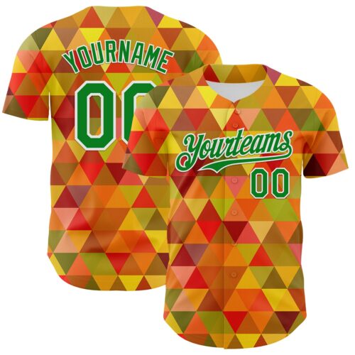 3DPattern12021 Custom Red Grass Green Yellow-White 3D Pattern Design Black History Month Abstract Geometric Authentic Baseball Jersey