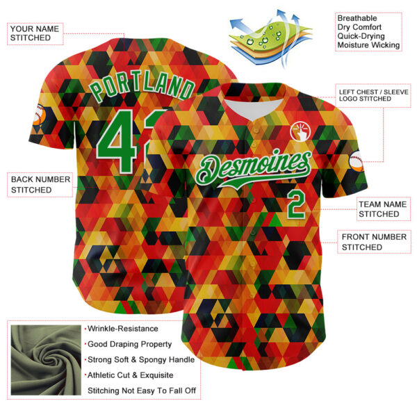 Custom Red Grass Green Yellow-White 3D Pattern Design Black History Month Abstract Geometric Authentic Baseball Jersey