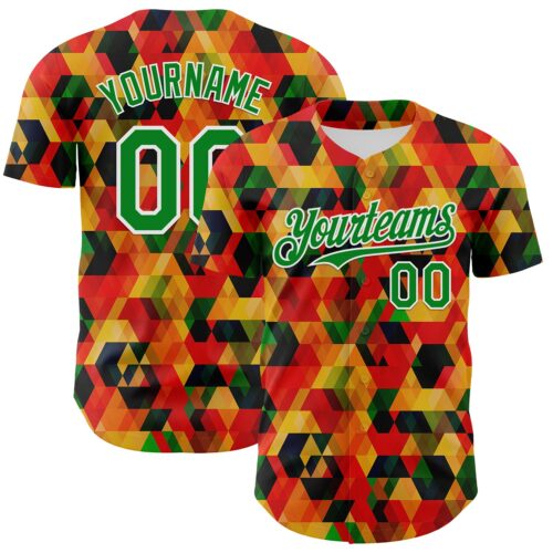Custom Red Grass Green Yellow-White 3D Pattern Design Black History Month Abstract Geometric Authentic Baseball Jersey