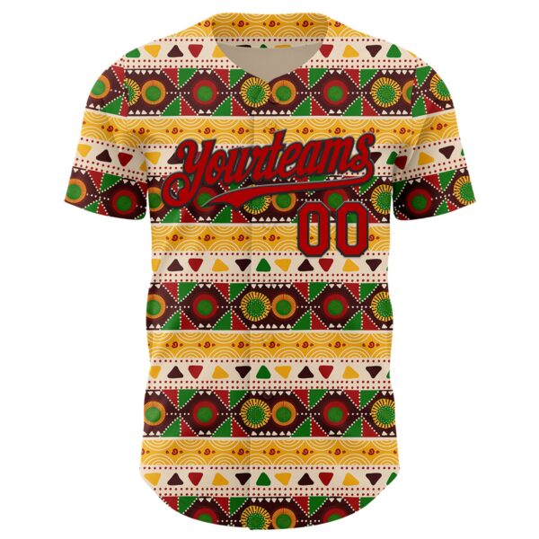 Custom Cream Red Yellow Green-Black 3D Pattern Design Black History Month African Ethnicity Style Authentic Baseball Jersey