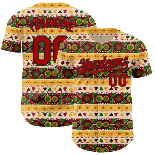 3DPattern12023 Custom Cream Red Yellow Green-Black 3D Pattern Design Black History Month African Ethnicity Style Authentic Baseball Jersey