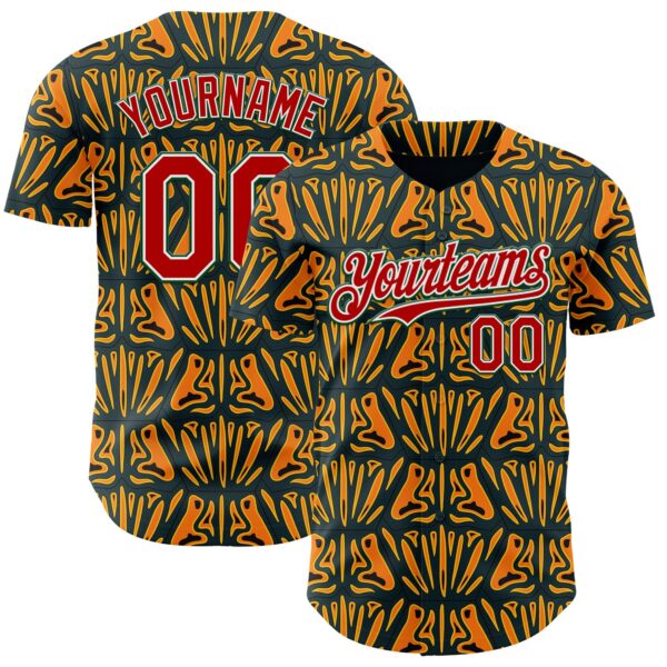 Custom Black Red Yellow Green-White 3D Pattern Design Black History Month African Ethnicity Style Authentic Baseball Jersey