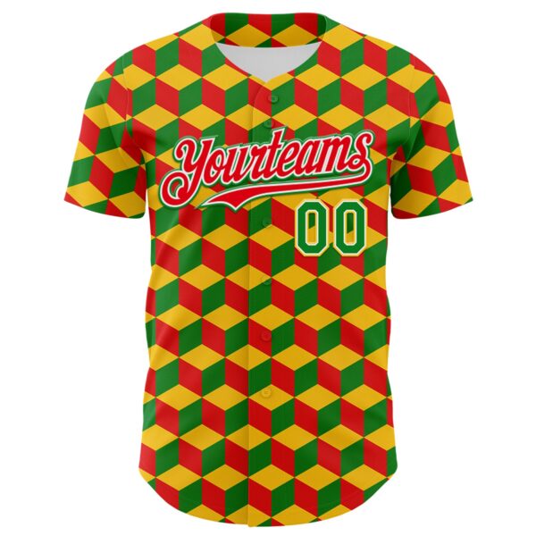 Custom Yellow Grass Green Red-White 3D Pattern Design Black History Month Abstract Geometric Authentic Baseball Jersey