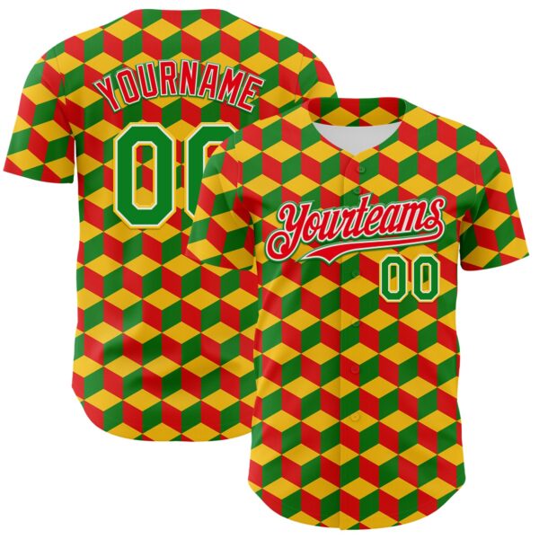 Custom Yellow Grass Green Red-White 3D Pattern Design Black History Month Abstract Geometric Authentic Baseball Jersey