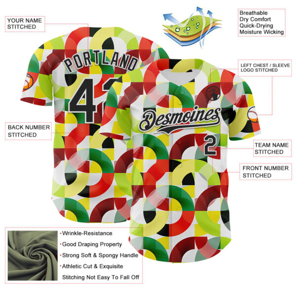 Custom White Black Red Yellow-Green 3D Pattern Design Black History Month Abstract Geometric Authentic Baseball Jersey