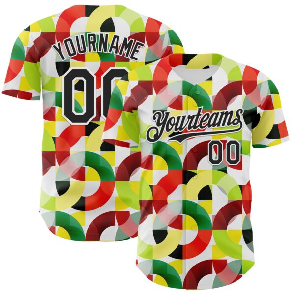 Custom White Black Red Yellow-Green 3D Pattern Design Black History Month Abstract Geometric Authentic Baseball Jersey