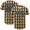 Custom White Crimson Yellow-Aqua 3D Pattern Design Black History Month Abstract Geometric Authentic Baseball Jersey