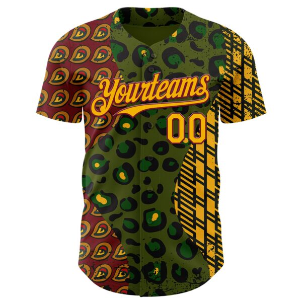 Custom Green Gold Crimson-Black 3D Pattern Design Black History Month African Ethnicity Style Animal Print Authentic Baseball Jersey