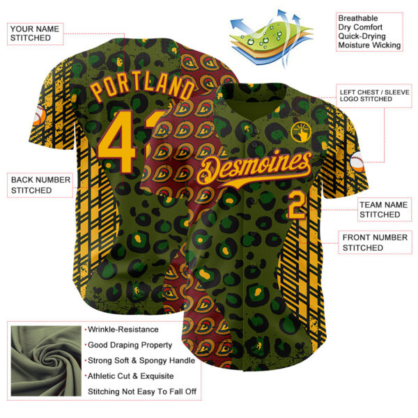 Custom Green Gold Crimson-Black 3D Pattern Design Black History Month African Ethnicity Style Animal Print Authentic Baseball Jersey