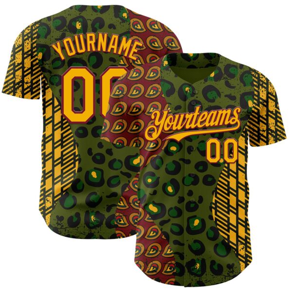 Custom Green Gold Crimson-Black 3D Pattern Design Black History Month African Ethnicity Style Animal Print Authentic Baseball Jersey