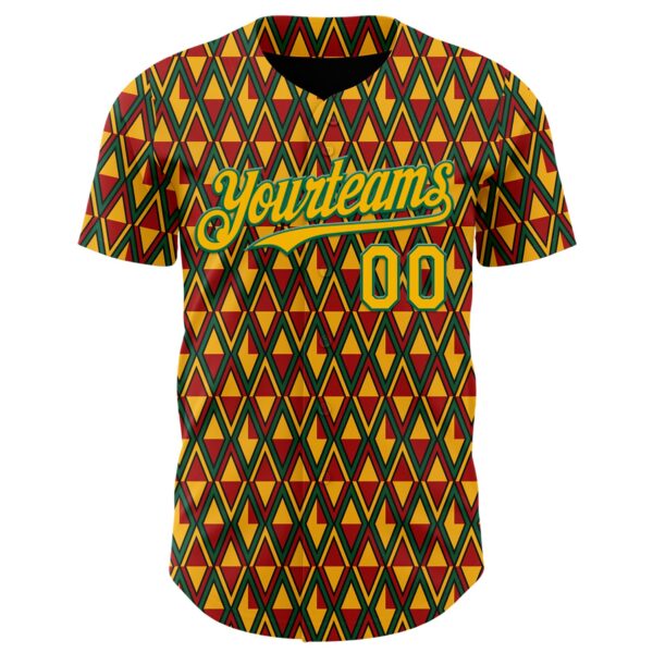 Custom Red Gold Kelly Green-Black 3D Pattern Design Black History Month Abstract Geometric Authentic Baseball Jersey