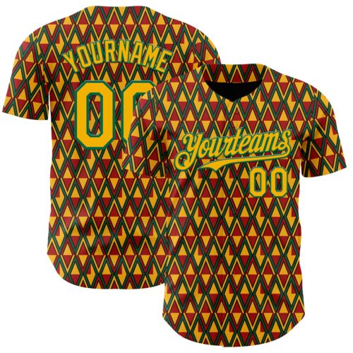 Custom Red Gold Kelly Green-Black 3D Pattern Design Black History Month Abstract Geometric Authentic Baseball Jersey