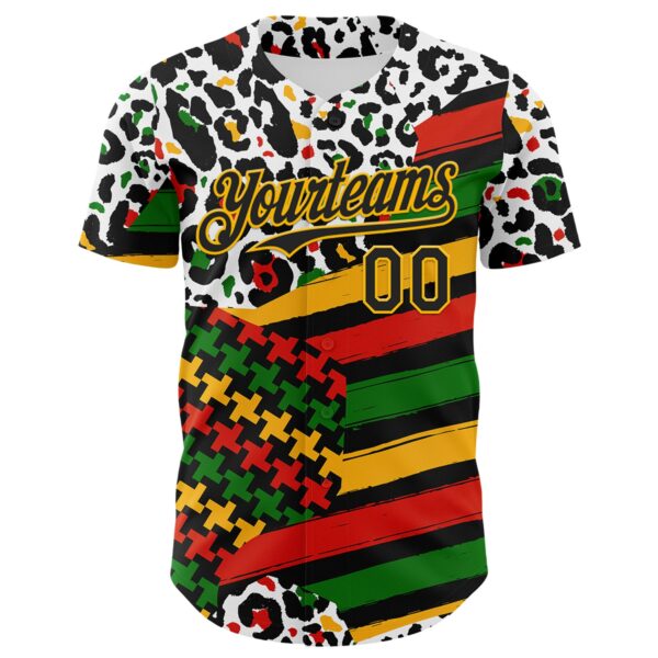 Custom White Black Red Green-Gold 3D Pattern Design Black History Month Abstract Geometric Animal Print Authentic Baseball Jersey