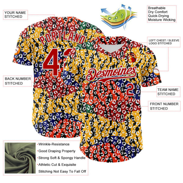 Custom Yellow Red Black Green-White 3D Pattern Design Black History Month Animal Print Authentic Baseball Jersey