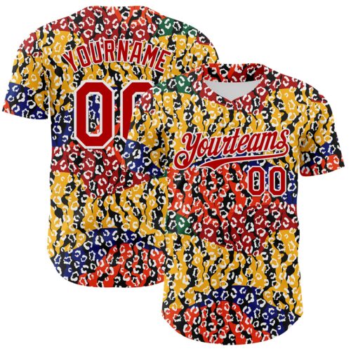 Custom Yellow Red Black Green-White 3D Pattern Design Black History Month Animal Print Authentic Baseball Jersey