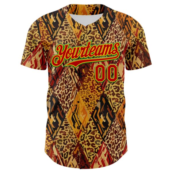 Custom Brown Red Gold-Grass Green 3D Pattern Design Black History Month Animal Print Authentic Baseball Jersey