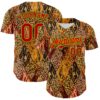 Custom Brown Red Gold-Grass Green 3D Pattern Design Black History Month Animal Print Authentic Baseball Jersey