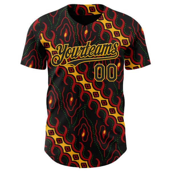 Custom Black Red Gold-Green 3D Pattern Design Black History Month Abstract Authentic Baseball Jersey