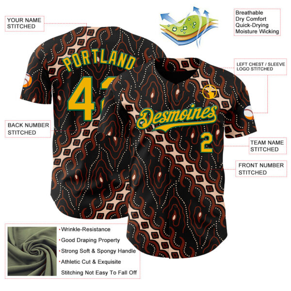 Custom Black Gold Red Cream-Kelly Green 3D Pattern Design Black History Month Abstract Authentic Baseball Jersey