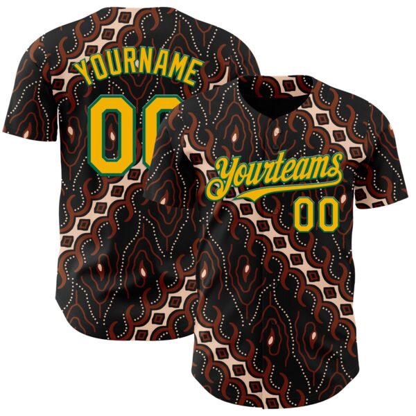 Custom Black Gold Red Cream-Kelly Green 3D Pattern Design Black History Month Abstract Authentic Baseball Jersey
