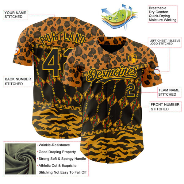 Custom Black Gold Green-Red 3D Pattern Design Black History Month African Ethnicity Style Animal Print Authentic Baseball Jersey