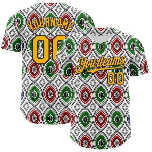 3DPattern12038 Custom White Gold Red Green-Black 3D Pattern Design Black History Month African Ethnicity Style Authentic Baseball Jersey