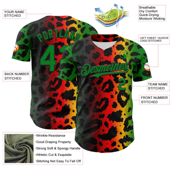 Custom Black Grass Green Yellow-Red 3D Pattern Design Black History Month African Ethnicity Style Animal Print Authentic Baseball Jersey