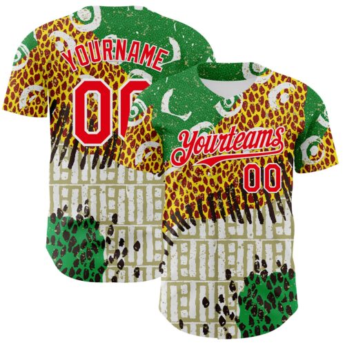 3DPattern12041 Custom White Fire Red Green Yellow-Black 3D Pattern Design Black History Month Animal Print Authentic Baseball Jersey