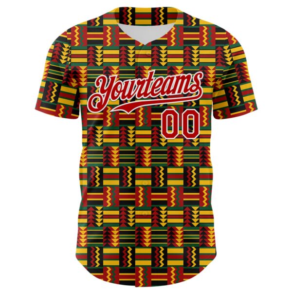 Custom Black Red Yellow Green-White 3D Pattern Design Black History Month African Ethnicity Style Abstract Geometric Authentic Baseball Jersey