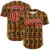 Custom Black Red Yellow Green-White 3D Pattern Design Black History Month African Ethnicity Style Abstract Geometric Authentic Baseball Jersey