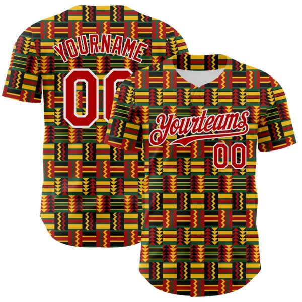Custom Black Red Yellow Green-White 3D Pattern Design Black History Month African Ethnicity Style Abstract Geometric Authentic Baseball Jersey