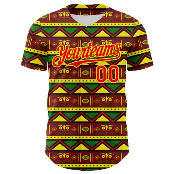 Custom Green Fire Red Light Yellow-Black 3D Pattern Design Black History Month African Ethnicity Style Abstract Geometric Authentic Baseball Jersey