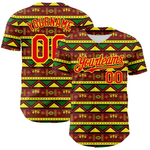 3DPattern12043 Custom Green Fire Red Light Yellow-Black 3D Pattern Design Black History Month African Ethnicity Style Abstract Geometric Authentic Baseball Jersey