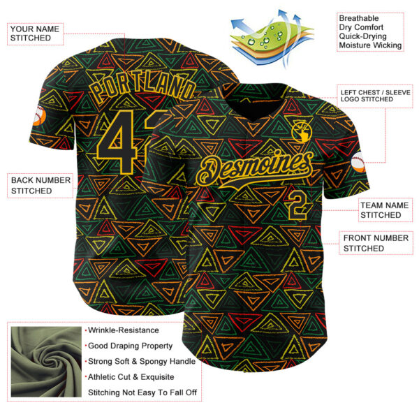 Custom Black Red Green-Yellow 3D Pattern Design Black History Month African Ethnicity Style Abstract Geometric Authentic Baseball Jersey