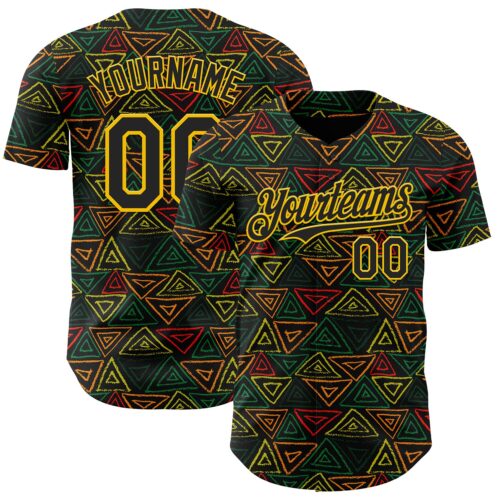 3DPattern12044 Custom Black Red Green-Yellow 3D Pattern Design Black History Month African Ethnicity Style Abstract Geometric Authentic Baseball Jersey