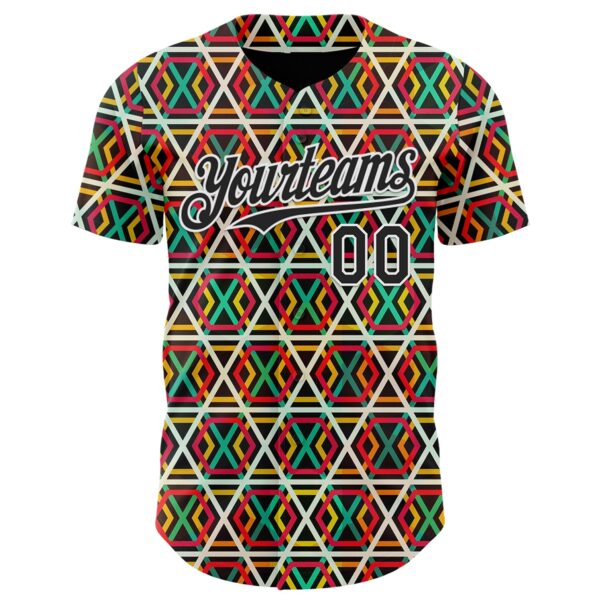 Custom Black Red Green Yellow-White 3D Pattern Design Black History Month African Ethnicity Style Abstract Geometric Authentic Baseball Jersey